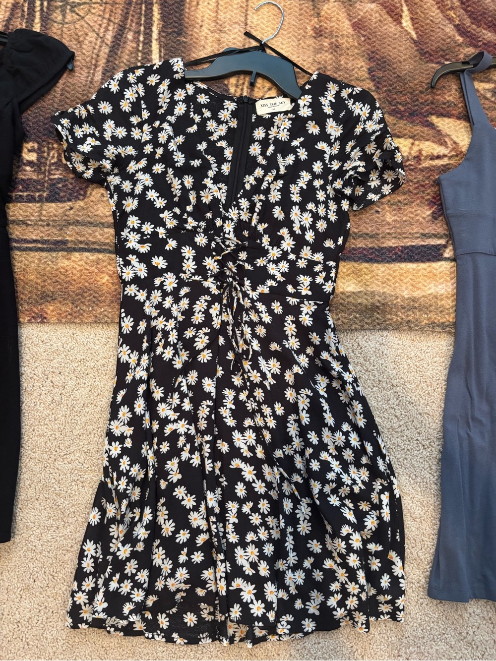 Dry Goods Black Daisy Lace-Up Short Sleeve Mini Dress